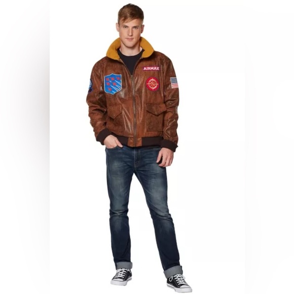 Spirit Top Gun Men Aviator Faux Leather Bomber Jacket Size L - Picture 9 of 9